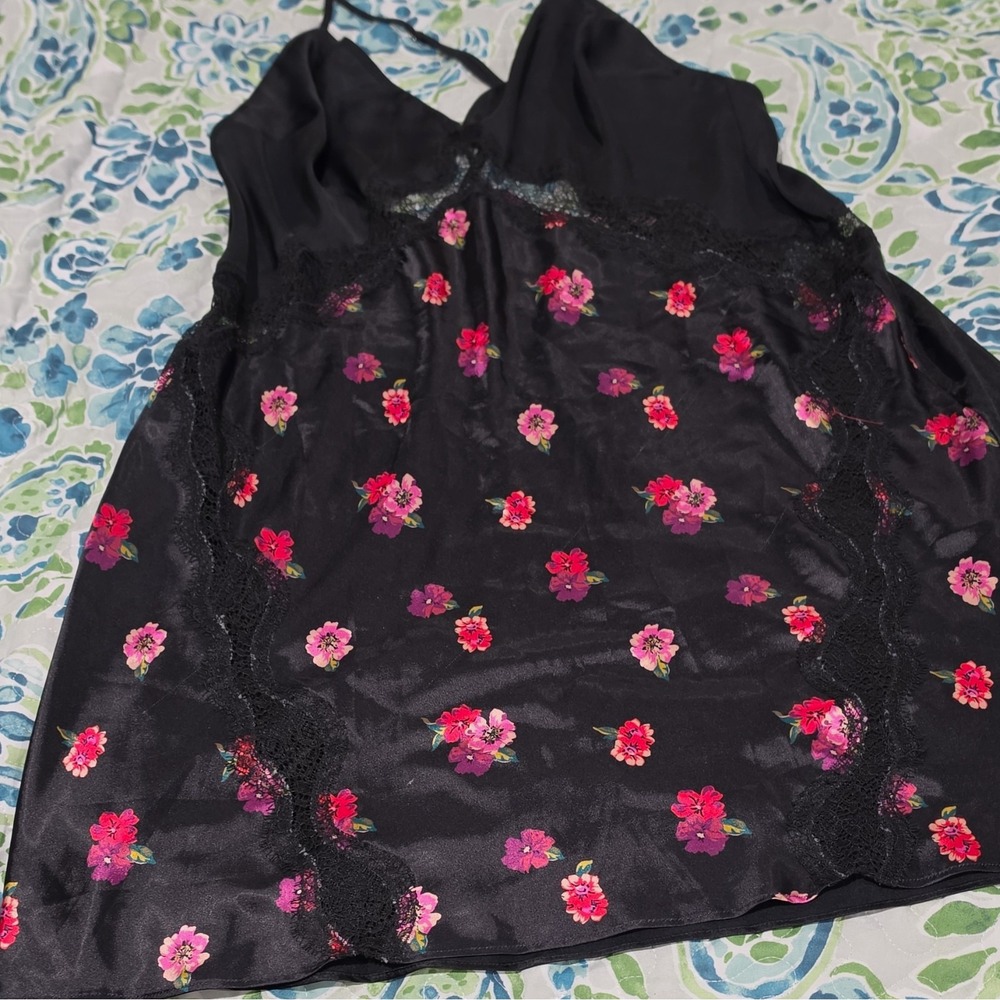Victoria's Secret Black Floral Lace Full Slip XL Adjustable Straps